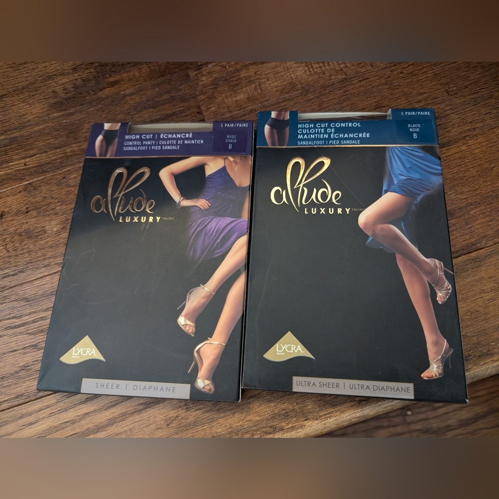 Allude Luxury Pantyhose, High Cut Control Back And Nude 2 Pairs Size B New